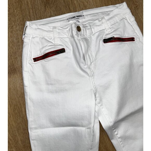 Etienne Marcel White Denim Skinny Jeans With Red Zipper Detail, Size 31 - Picture 4 of 4